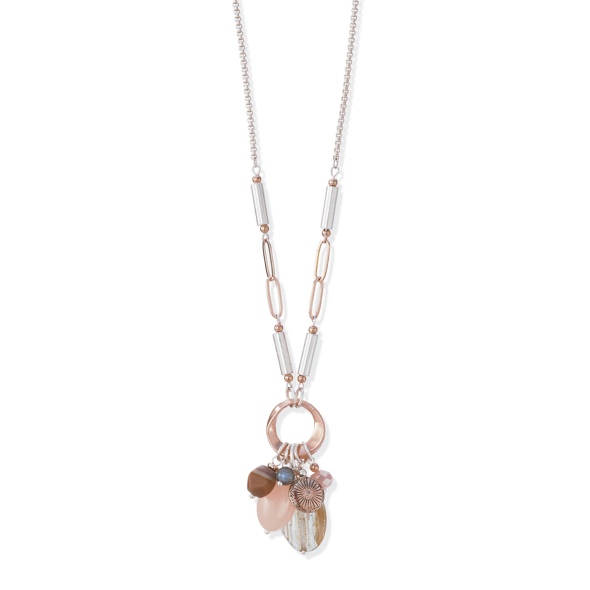 Agate & Rose Quartz Necklace, Glass Bead Charms, Gift Boxed - Northstyle Catalog