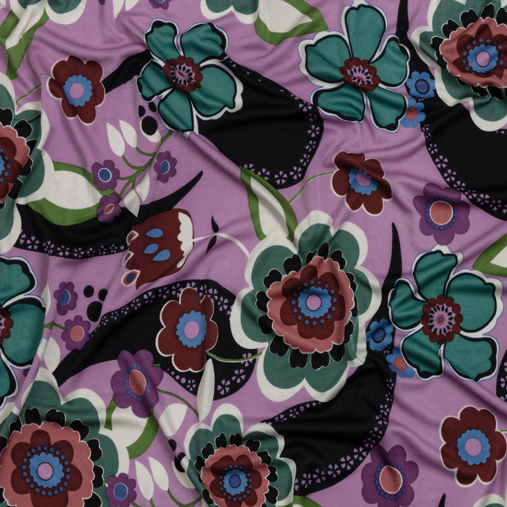 Lilac, Teal and Rust Floral Border Stripe Silk Jersey - Joann Fabrics