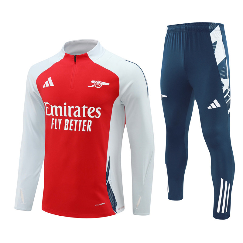 2024/2025 Arsenal Half-Pull Training Suit White with red Football Shirt 1:1 Thai Quality Set