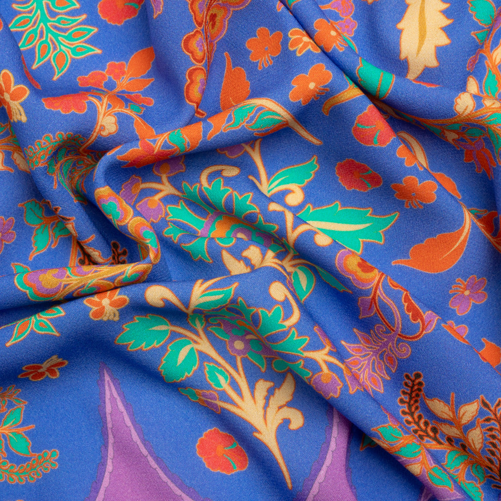 Viscose Crepe Panel - Blue, Purple and Orange Floral Waves - Mood Exclusive Blueberry Bash - Joann Fabrics