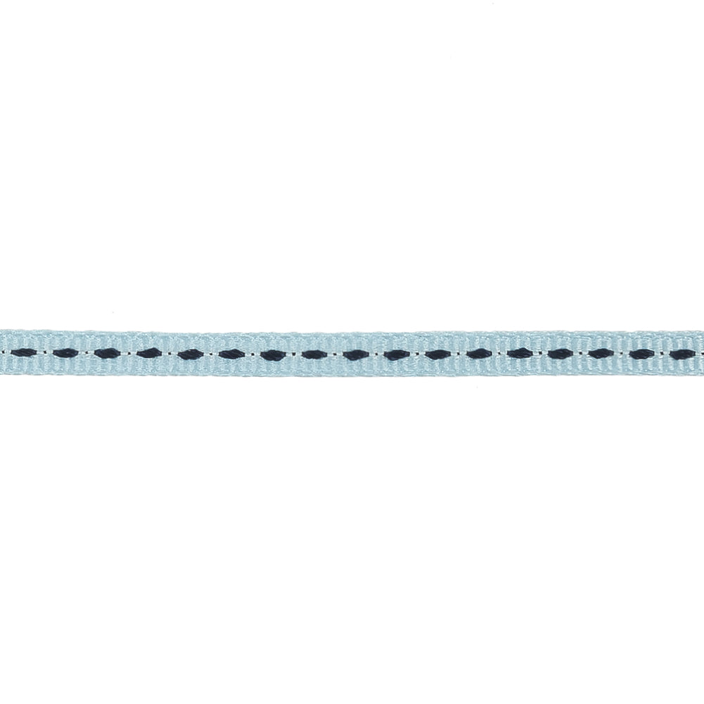 Light Blue Grosgrain Ribbon with Navy Stitching - 0.25