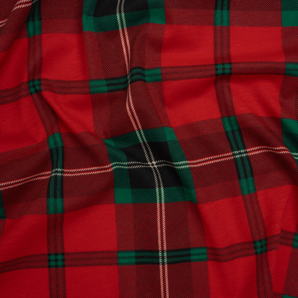 Cotton and Polyester Jersey Print - Red, Green and Black Holiday Tartan Plaid - Deadstock - Joann Fabrics