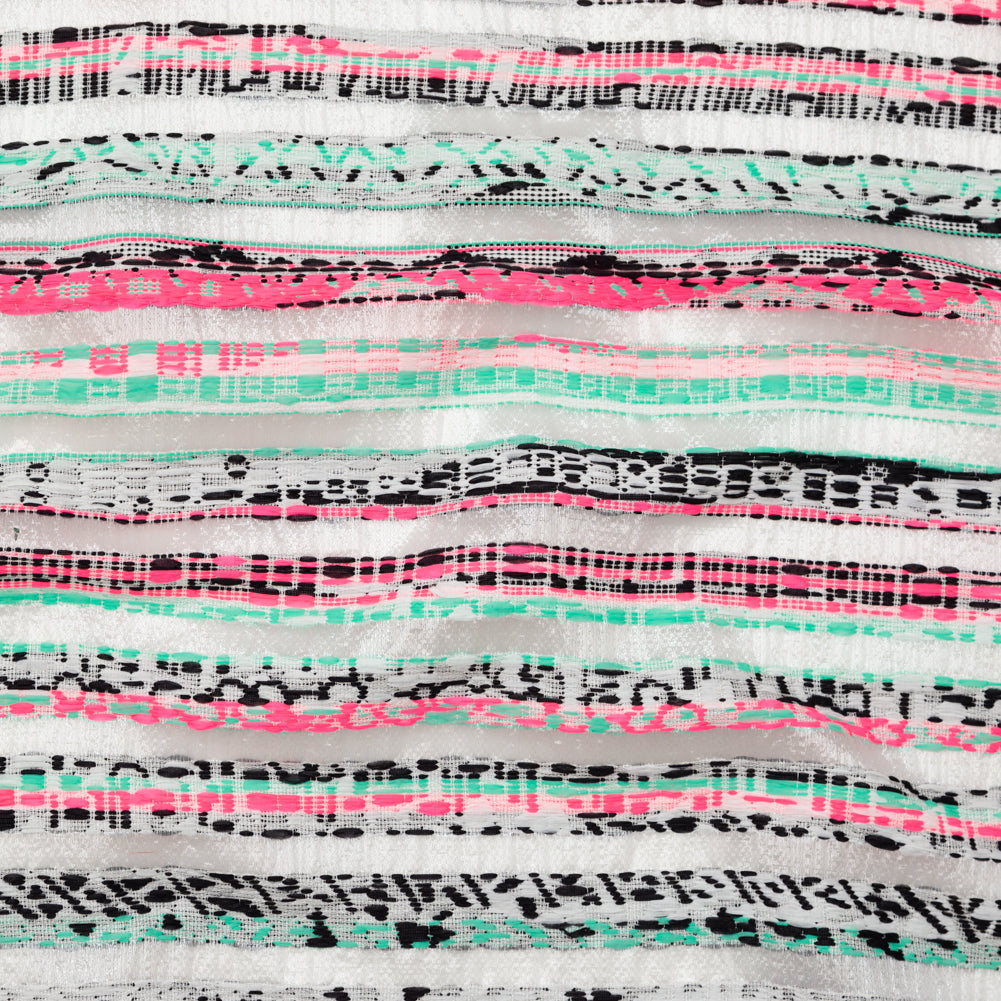 Milly Metallic Silver, Biscay Green, Neon Pink Striped Embroidered Organza - Joann Fabrics