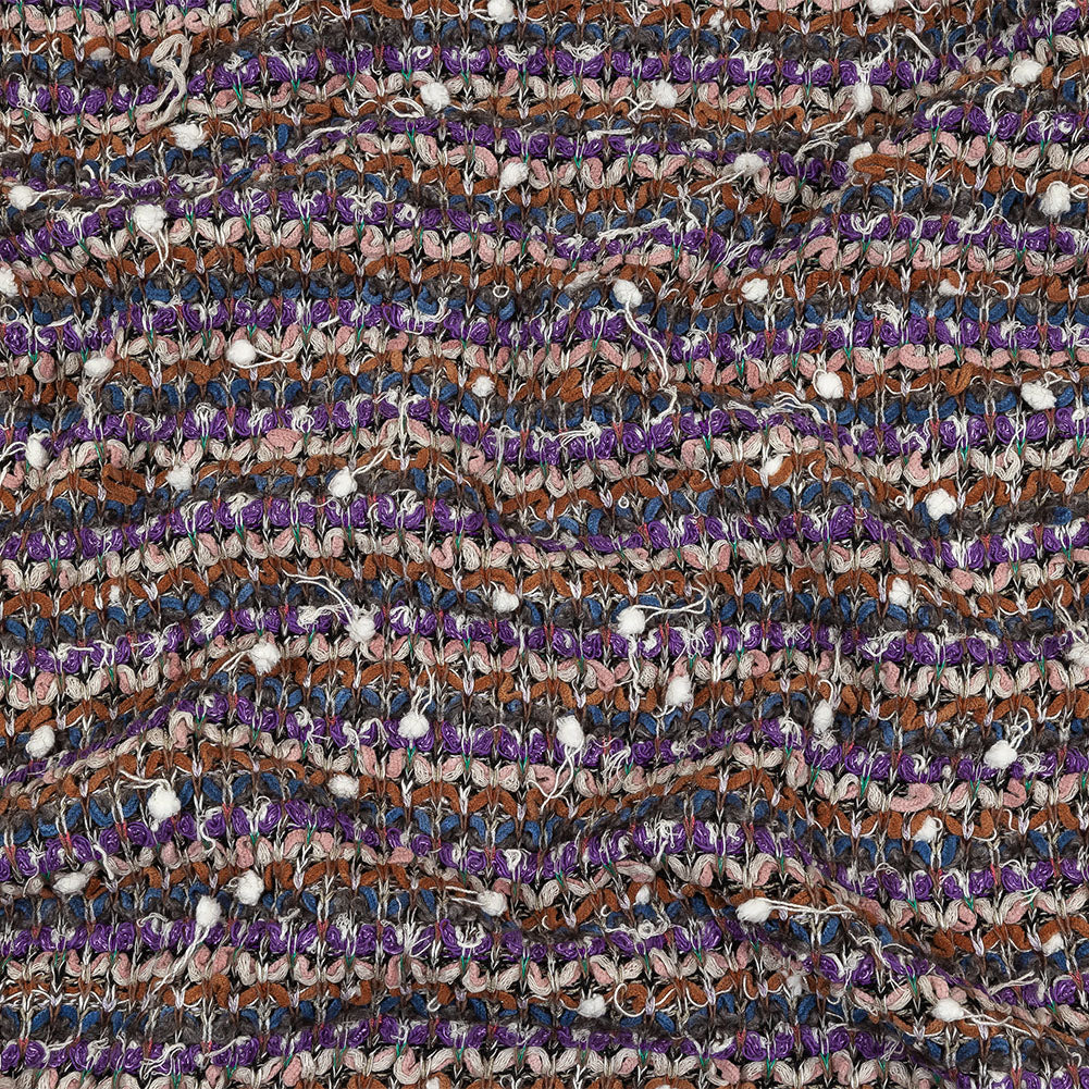 Purple, Burnt Orange and Gray Striped Tactile Cotton and Polyester Knit with Pom Poms - Joann Fabrics