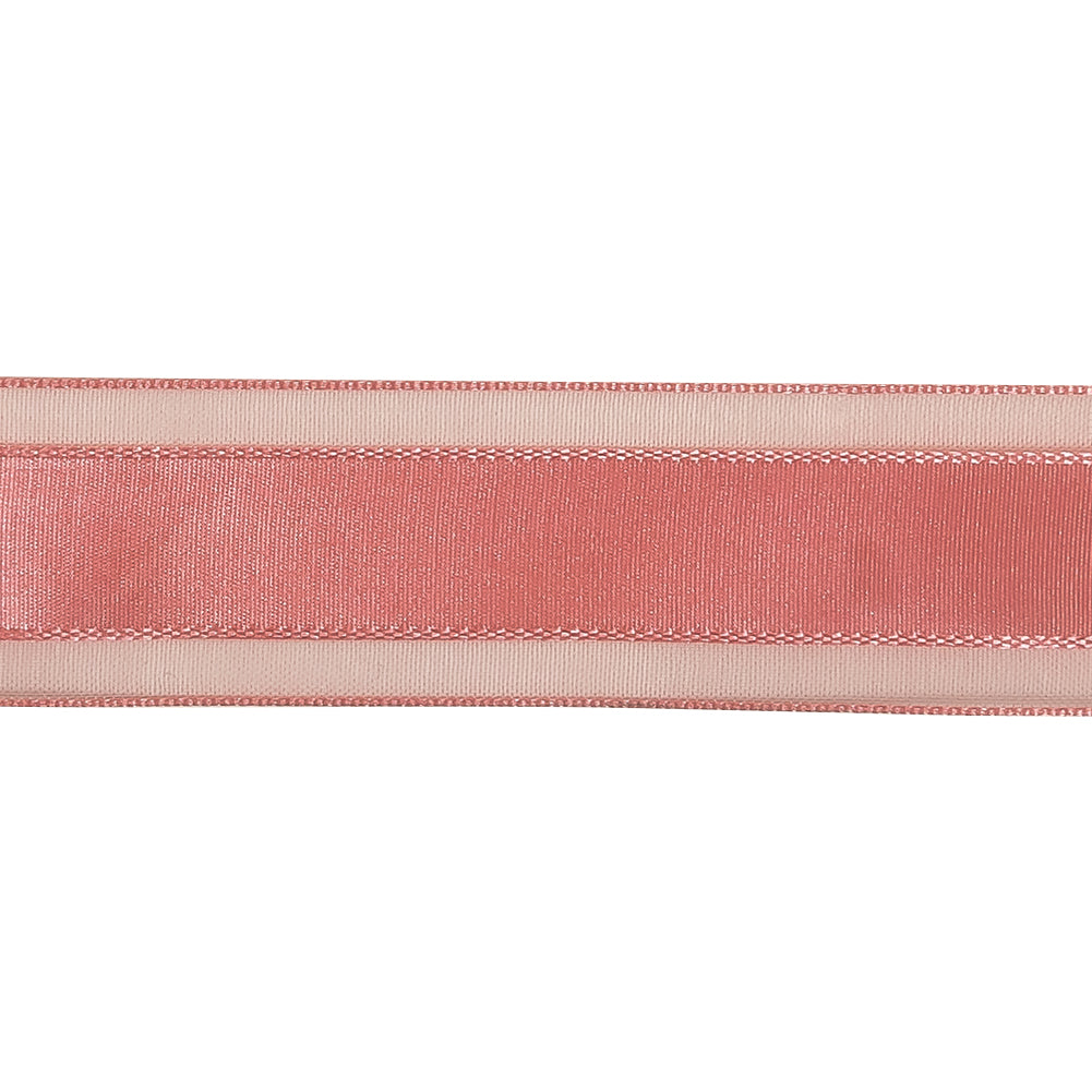 Bubblegum Woven Ribbon with Sheer Organza Borders - 1