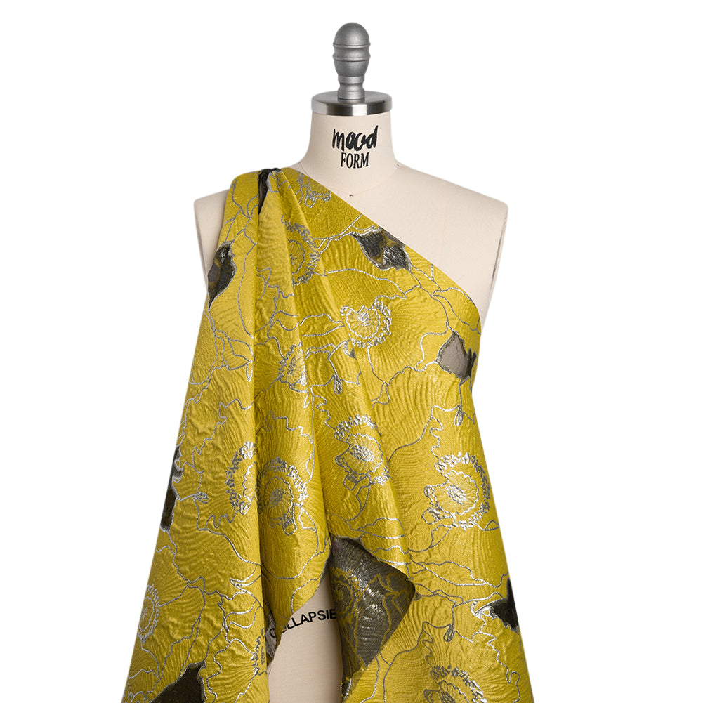 Metallic Burnout Brocade - Gamboge Yellow and Silver All-Over Outlined Flowers - Joann Fabrics