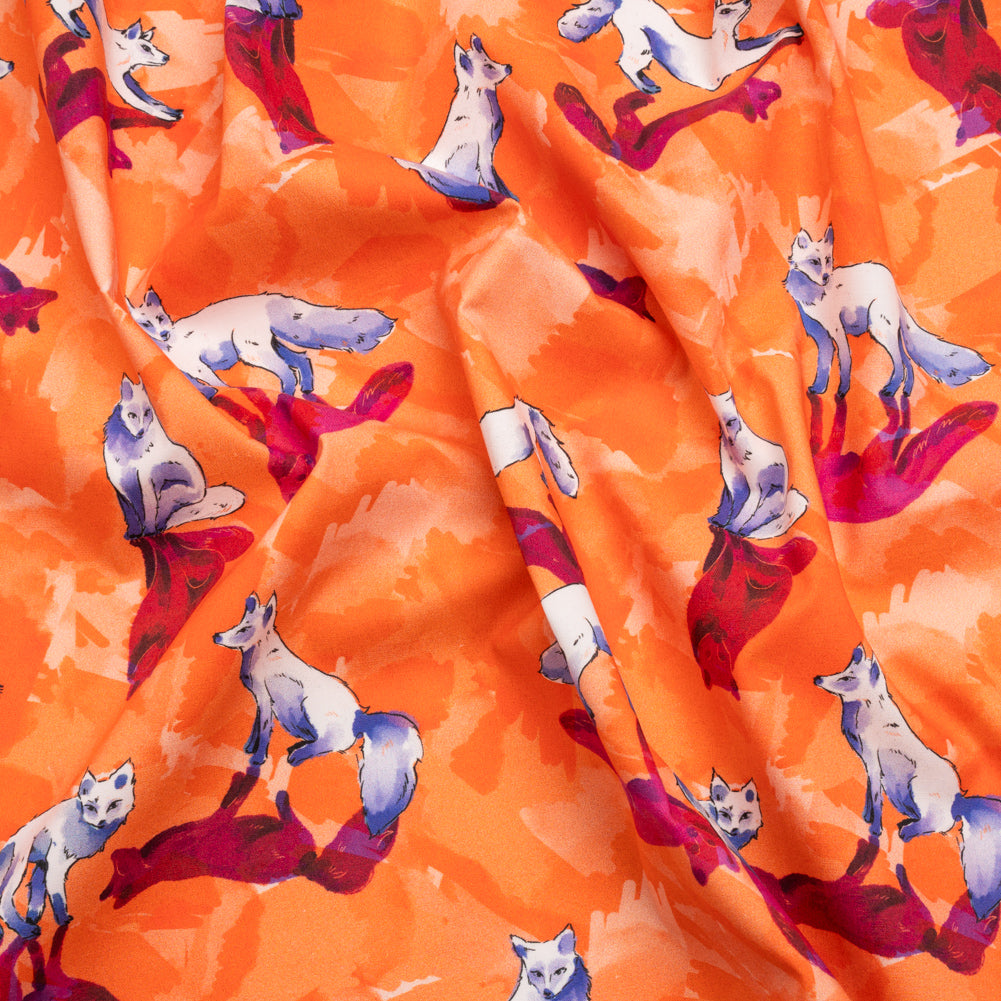 Stretch Cotton Poplin Print - Orange and Pink Arctic Foxes - Mood Exclusive Shadow Work - Joann Fabrics