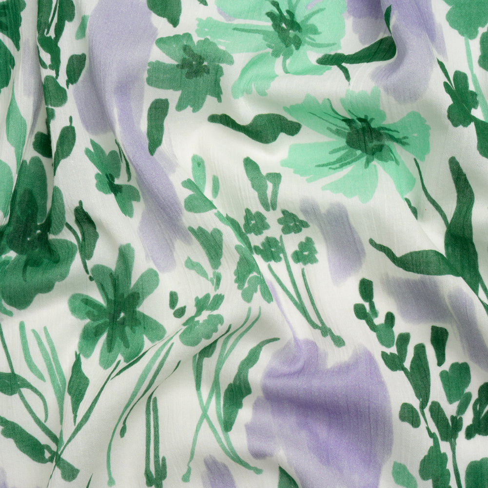 Crinkled Cotton Gauzy Woven Print - Lavender and Green Floral - Mood Exclusive Abundance Mindset - Joann Fabrics