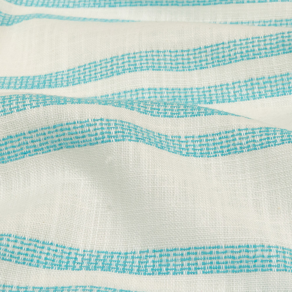 Turquoise and White Textural Striped Slubbed Cotton Woven - Joann Fabrics
