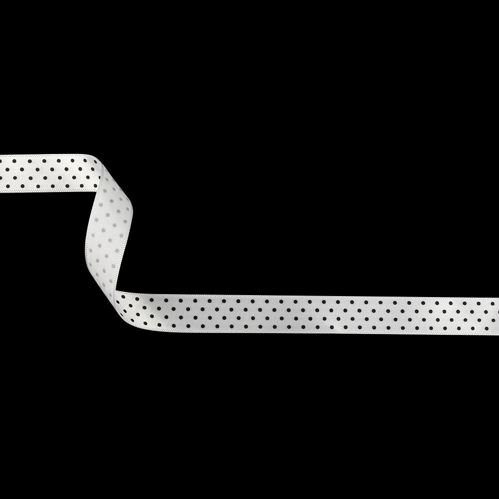 White and Black Polka Dots Satin Ribbon - 0.625