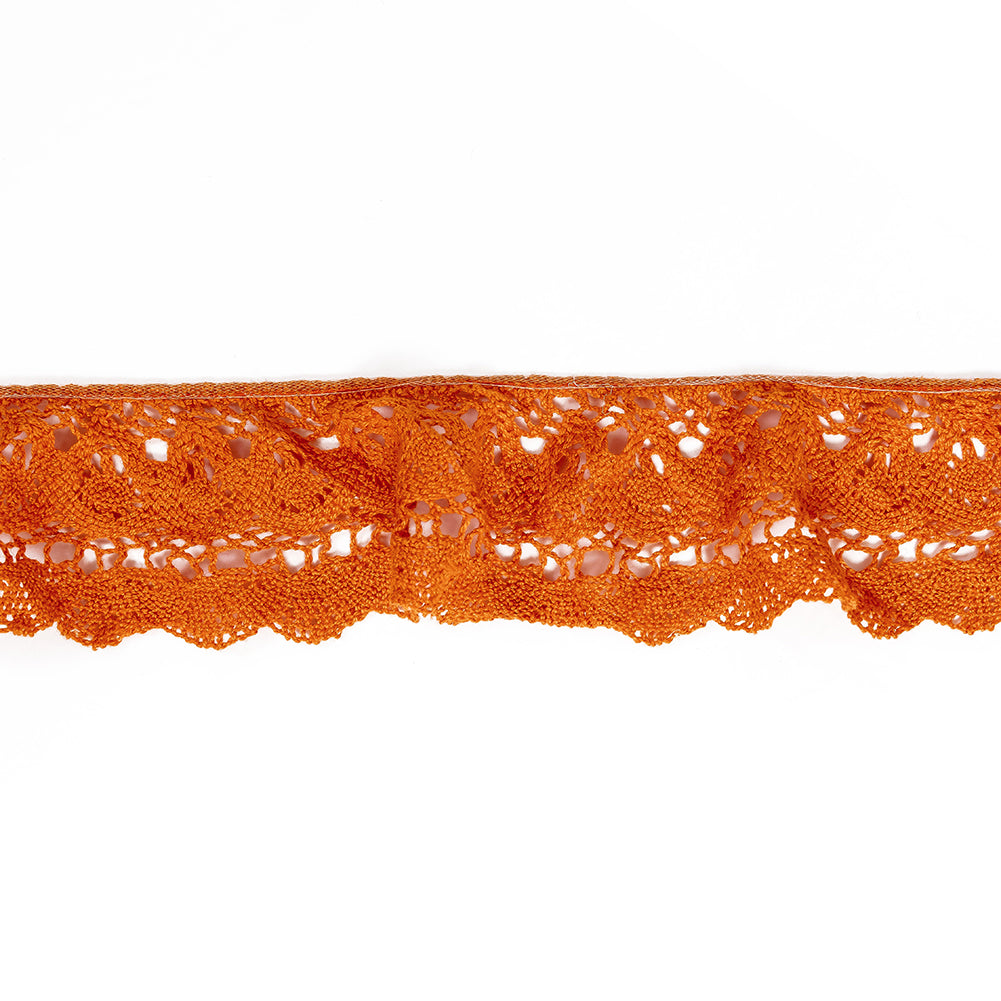 Pumpkin Orange Floral Crocheted Trim - 2.5