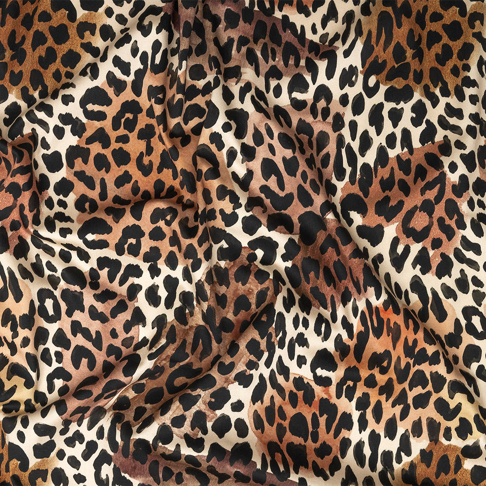 Stretch Cotton Sateen - Beige and Black Leopard Spots - Animato Print - Mood Exclusive Viso Collection - Joann Fabrics
