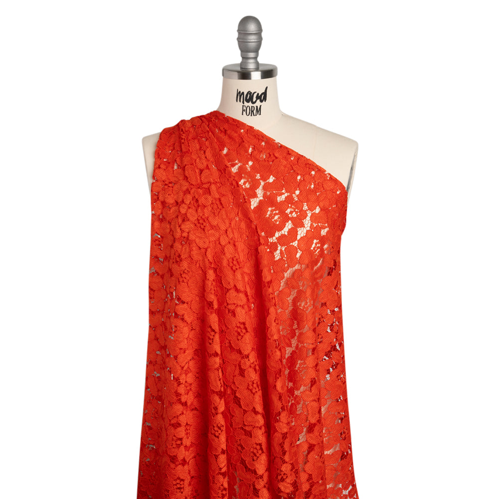Corded Lace - Red Orange Floral - Designer Deadstock - Joann Fabrics