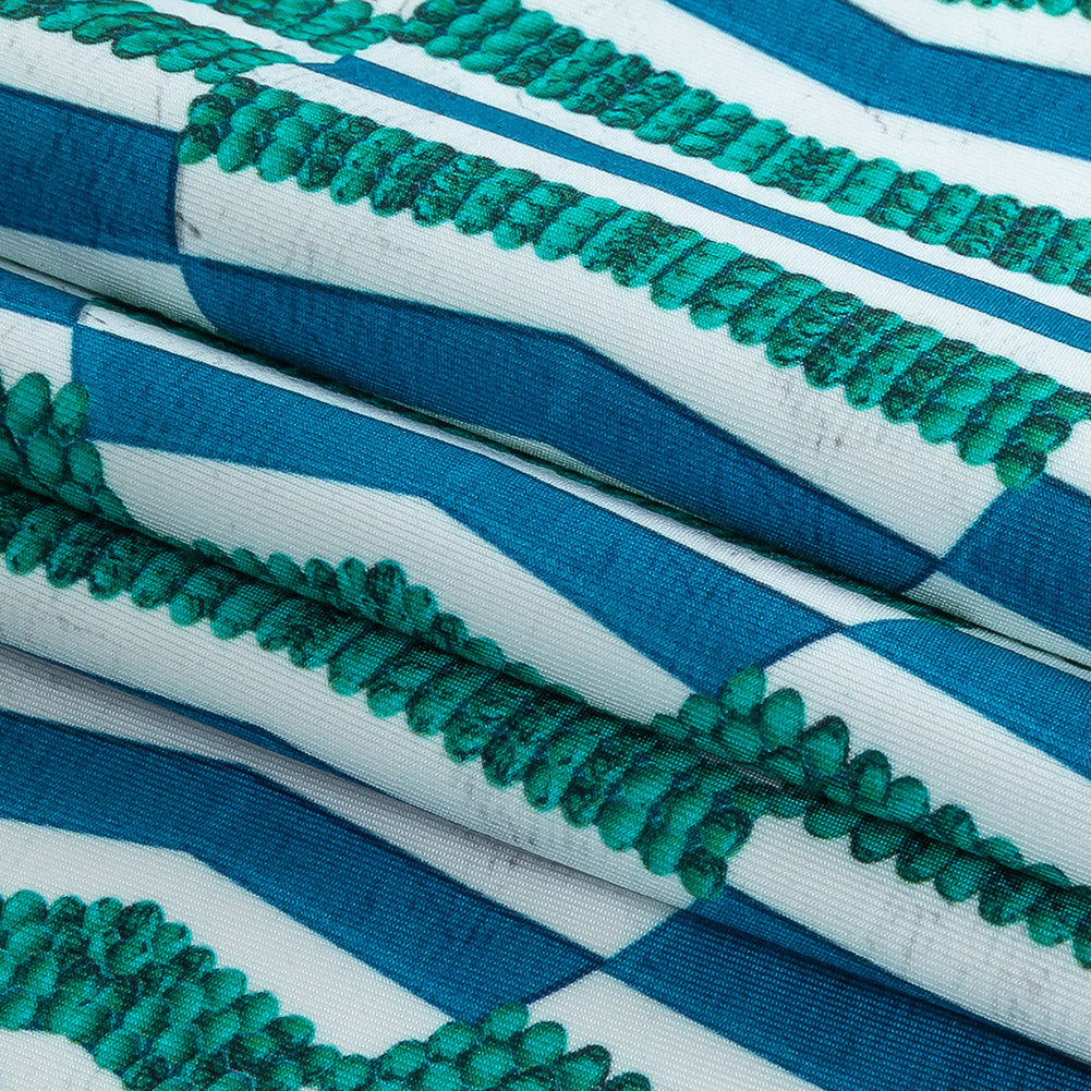 Compression Swimwear Tricot, UV Protective with Aloe Vera Microcapsules - Blue and Teal Geometric - Caye Collection - Joann Fabrics