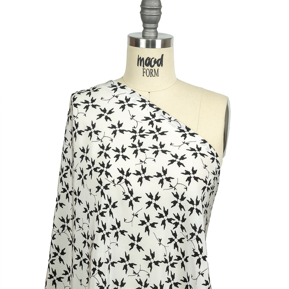 Tanya Taylor White and Black Geometric Floral Silk Crepe de Chine - Joann Fabrics