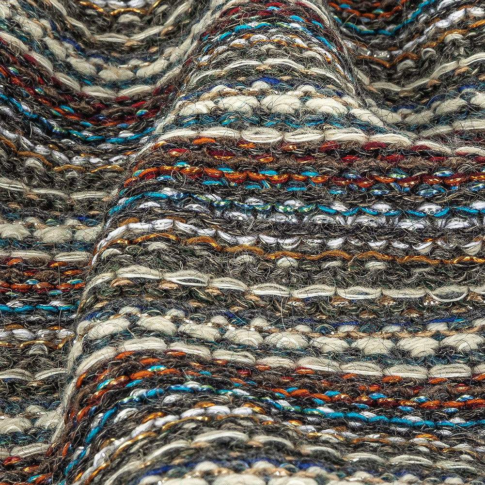 Turquoise, Brick and Metallic Silver Striped Chunky Wool Knit - Joann Fabrics