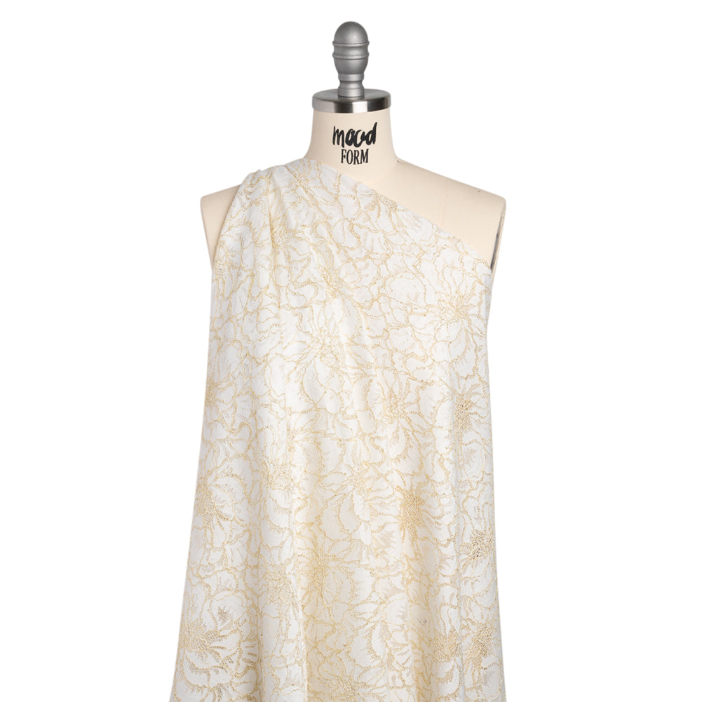Stretch Metallic Corded Lace with Finished Edges - Ivory and Gold Bold Blooming Florals - Dania Collection - Joann Fabrics