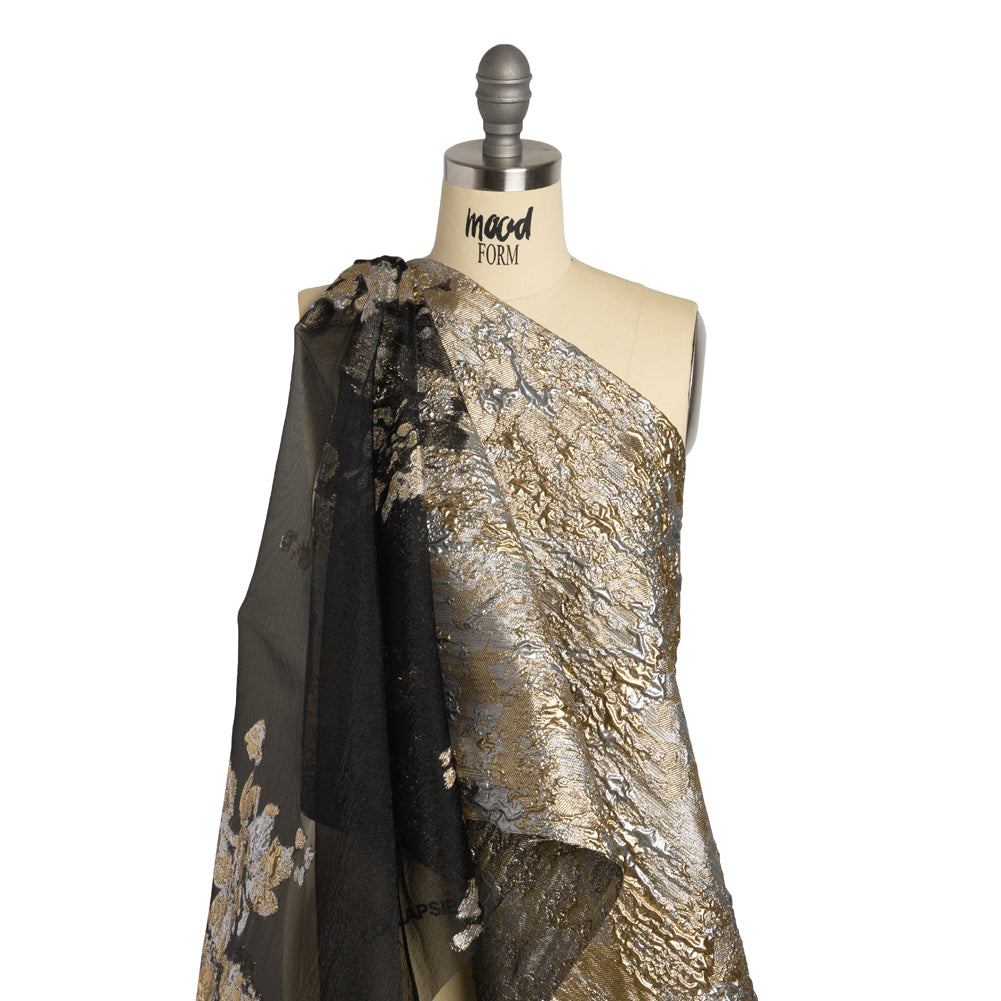 Metallic Burnout Luxury Brocade - Silver, Gold and Black Abstract Crinkled Borders - Joann Fabrics