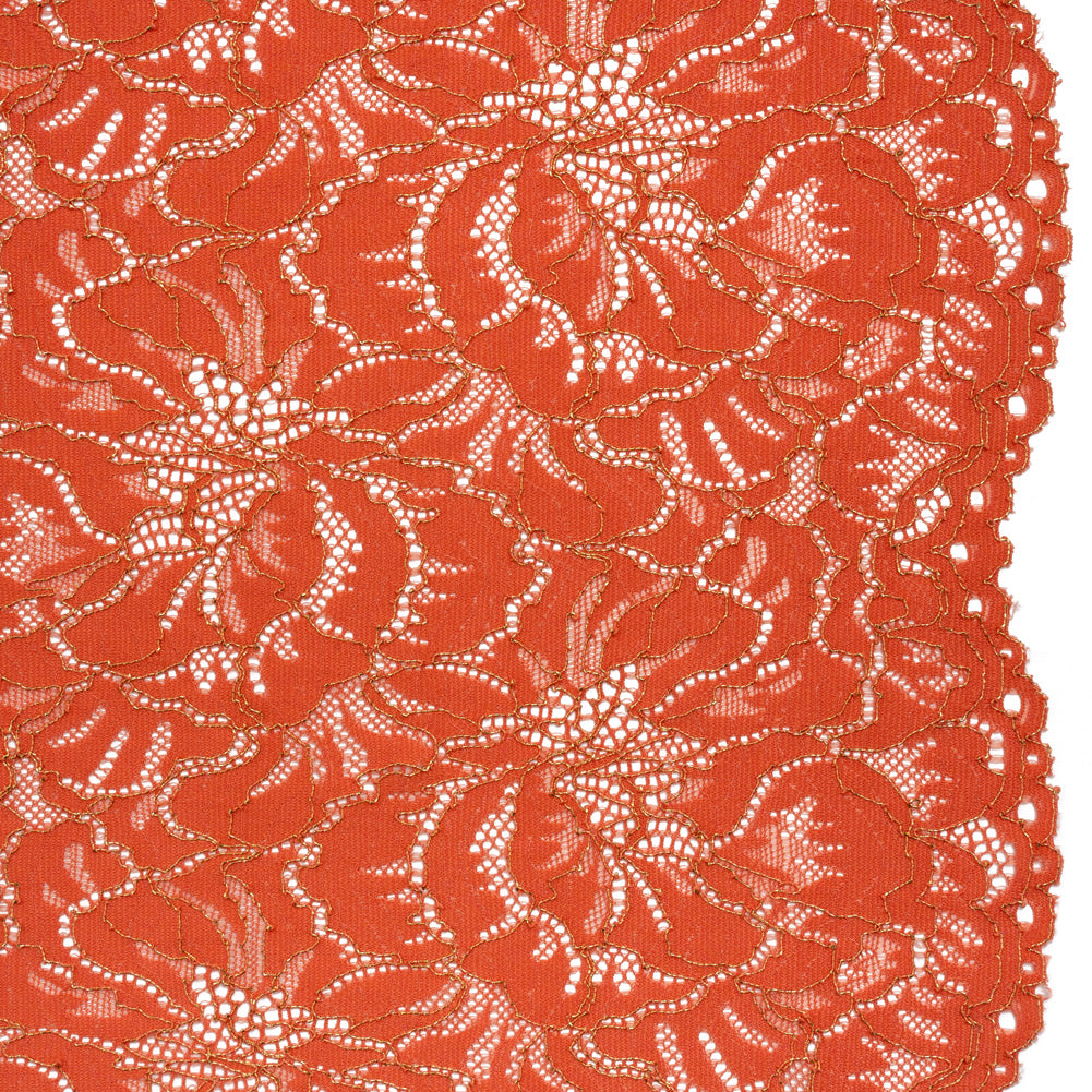 Stretch Metallic Corded Lace with Finished Edges - Burnt Sienna and Gold Bold Blooming Florals - Dania Collection - Joann Fabrics
