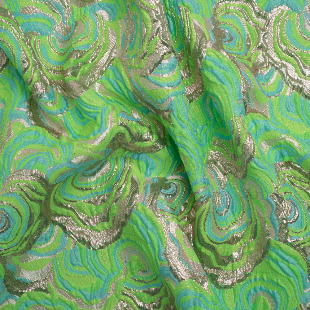 Swirls Luxury Brocade - Neon Green, Sky Blue and Metallic Gold - Joann Fabrics