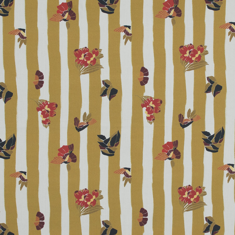 Cotton Poplin - Flowers over Mustard Yellow Stripes - Flores de Vitalidad Print - Mood Exclusive Avenable Collection - Joann Fabrics