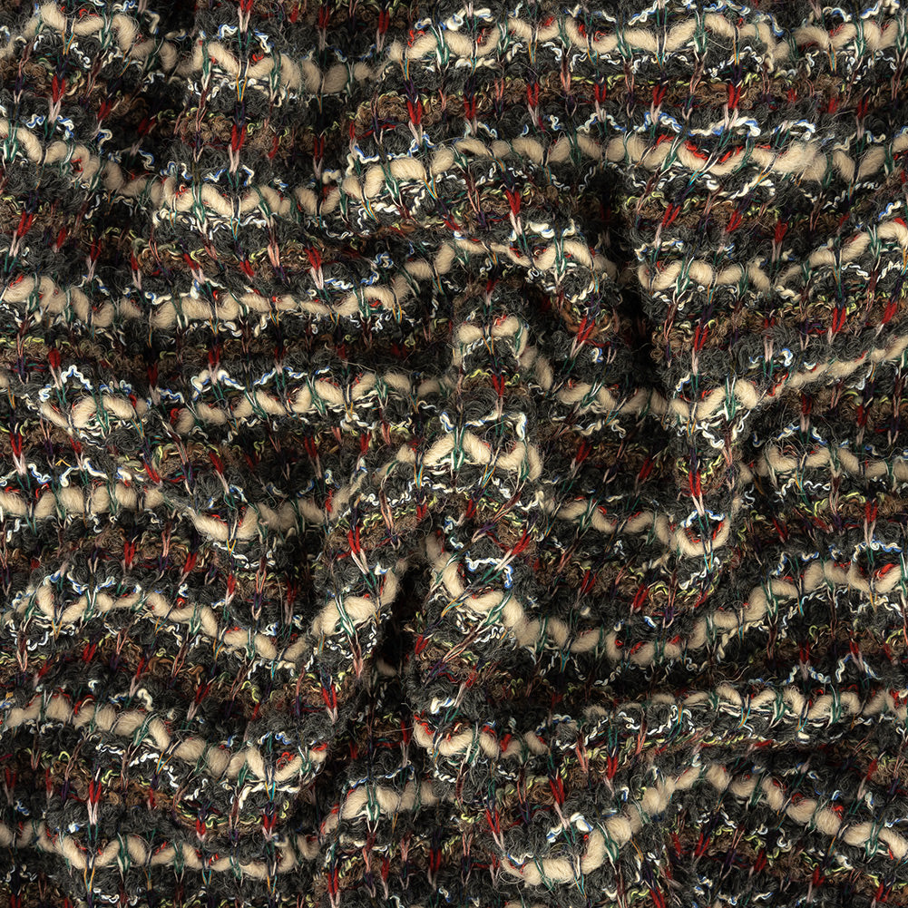 Mushroom, Phantom and Red Textural Stripes Chunky Wool Knit - Joann Fabrics