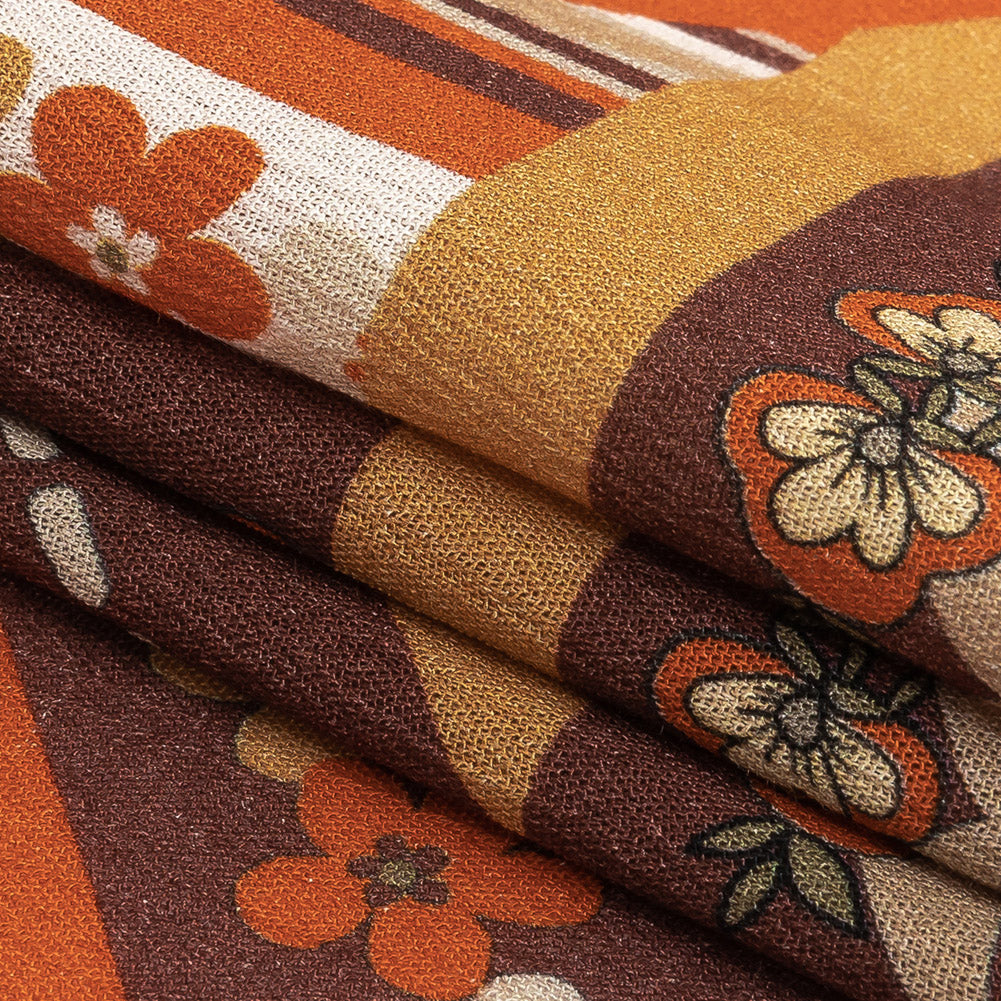 Gauzy Wrinkled Rayon Woven Print - Ochre Floral and Geometric - Mood Exclusive Divine Diamonds - Joann Fabrics