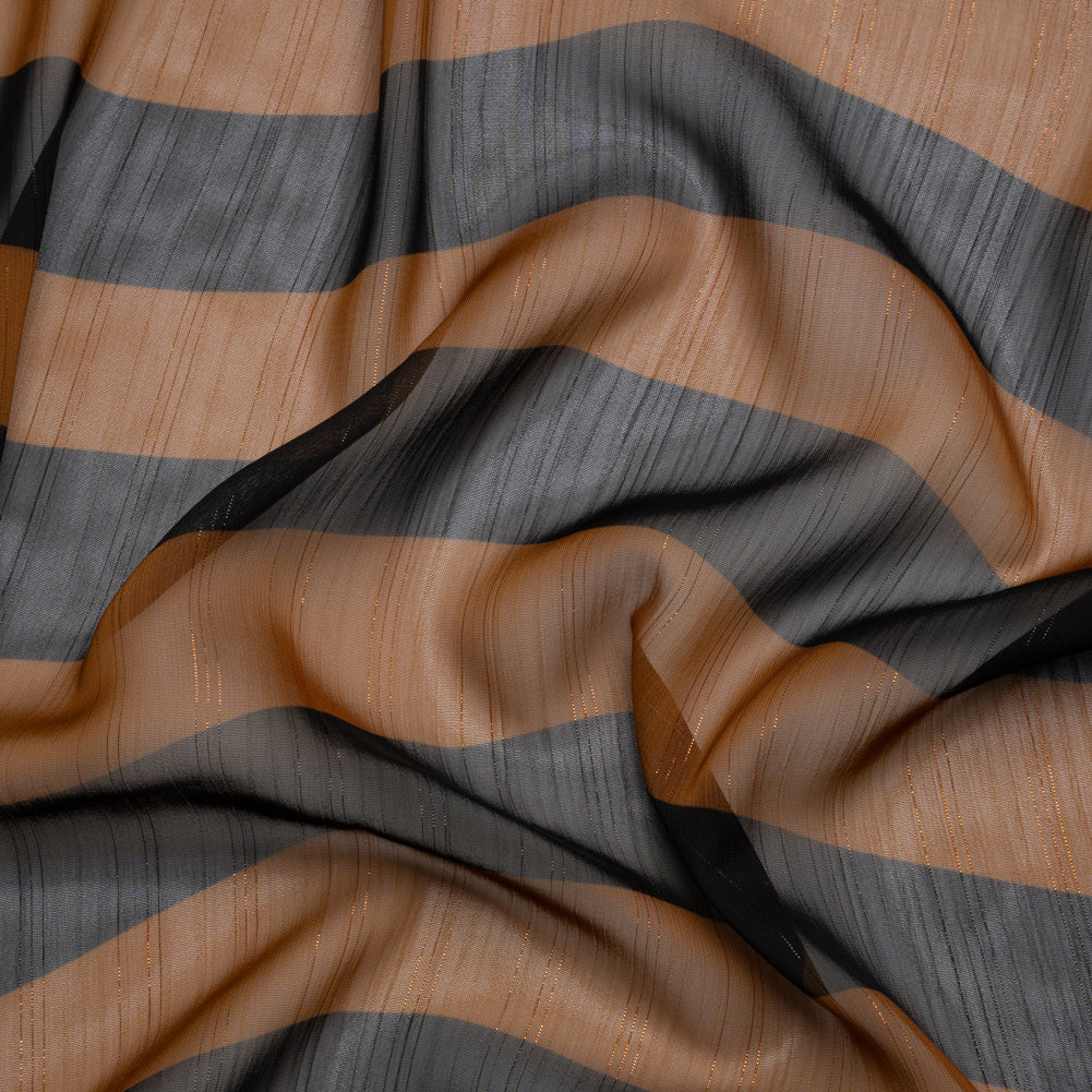 Polyester Chiffon Print with Metallic Pinstripes - Brown and Black Wavy Stripes - Mood Exclusive Delray Daze - Joann Fabrics