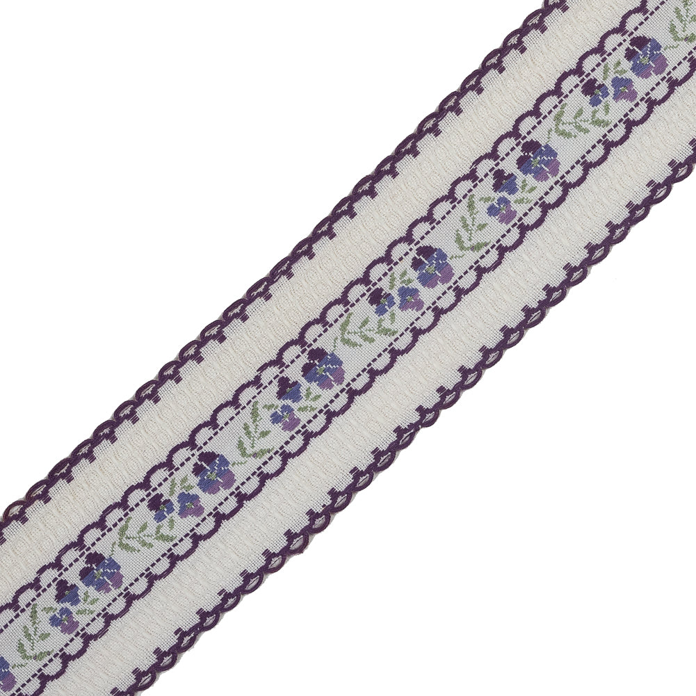 Purple and White Floral Woven Jacquard Ribbon - 1.5