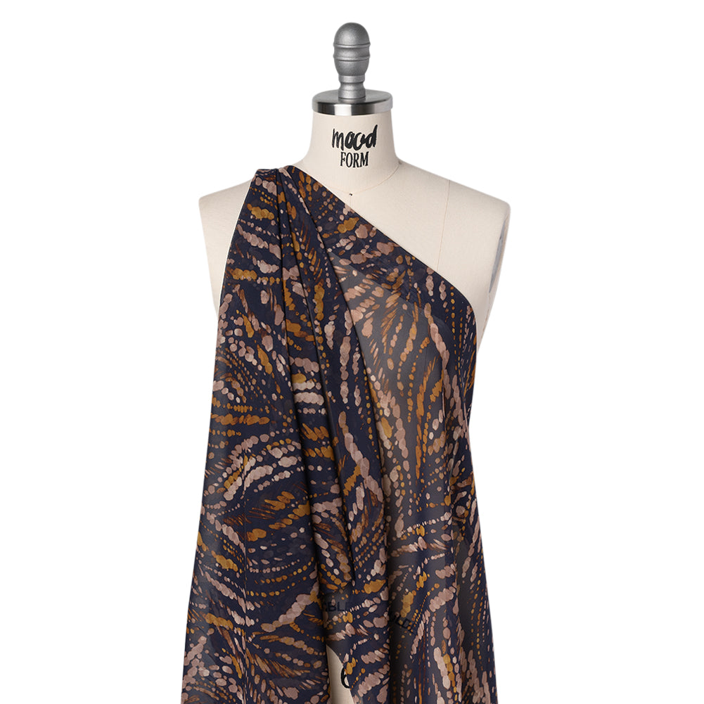 Polyester Chiffon Print - Navy, Brown and Natural Abstracted Animal Spots - Designer Deadstock - Joann Fabrics