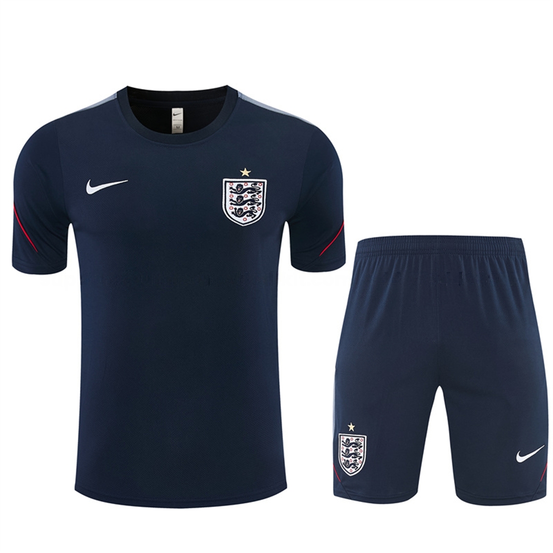England 2026 Kids Short-Sleeve Training Set - Dark Blue Top & Dark Blue Pants - UnitedFutballJersey