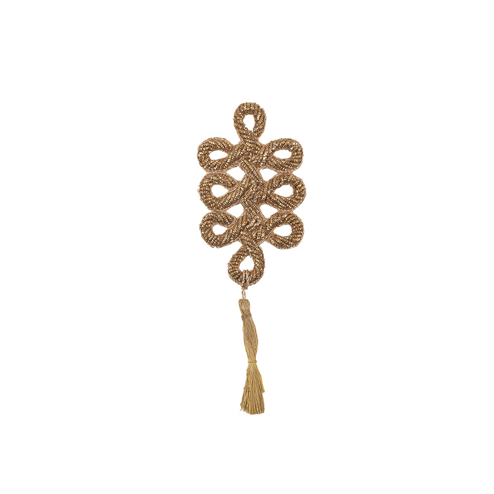 Vintage Gold Lurex Bullion Stitch Knot Applique with Tassel - 5.75