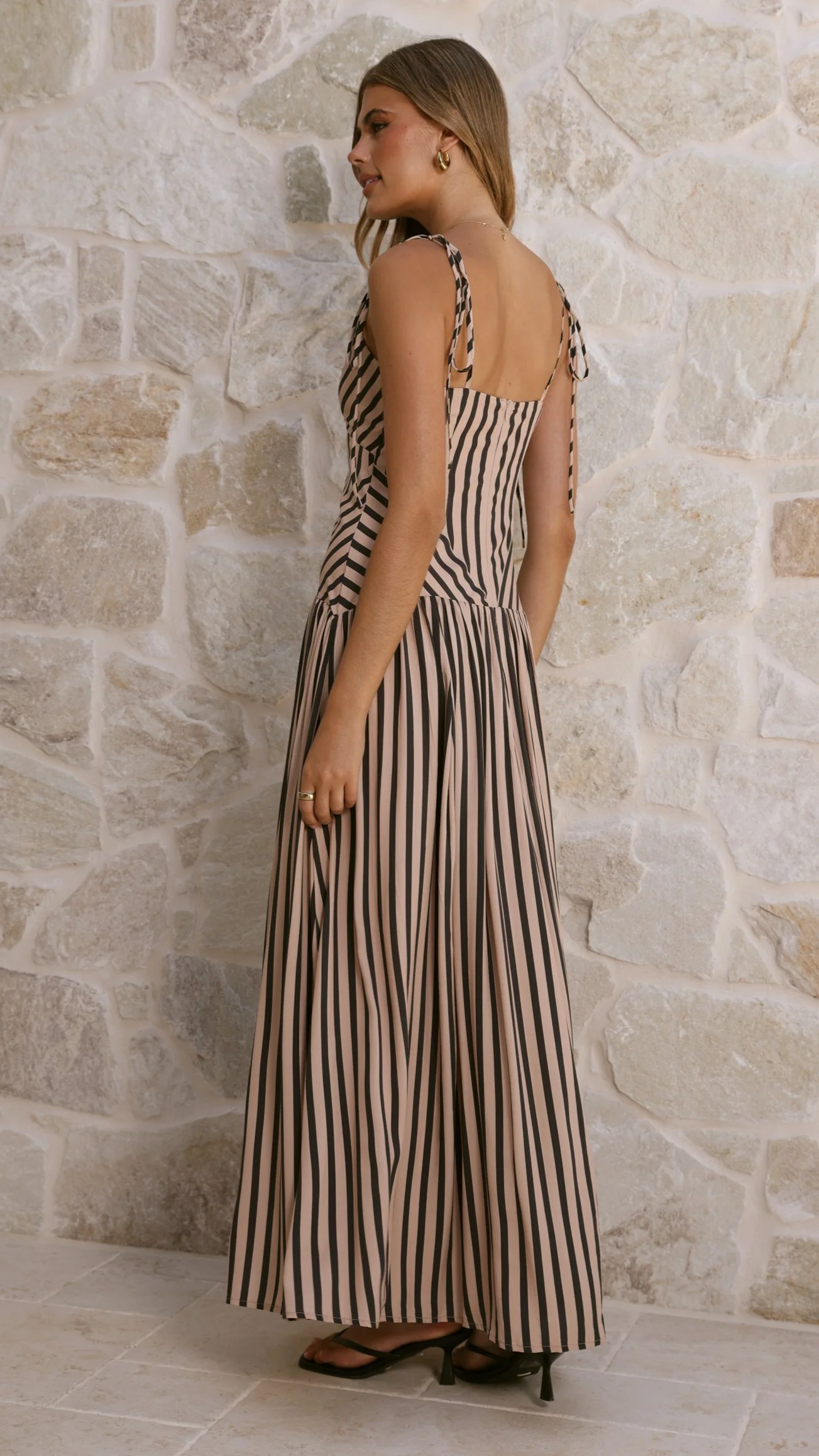 Zoriah Maxi Dress - Black/Beige Stripe