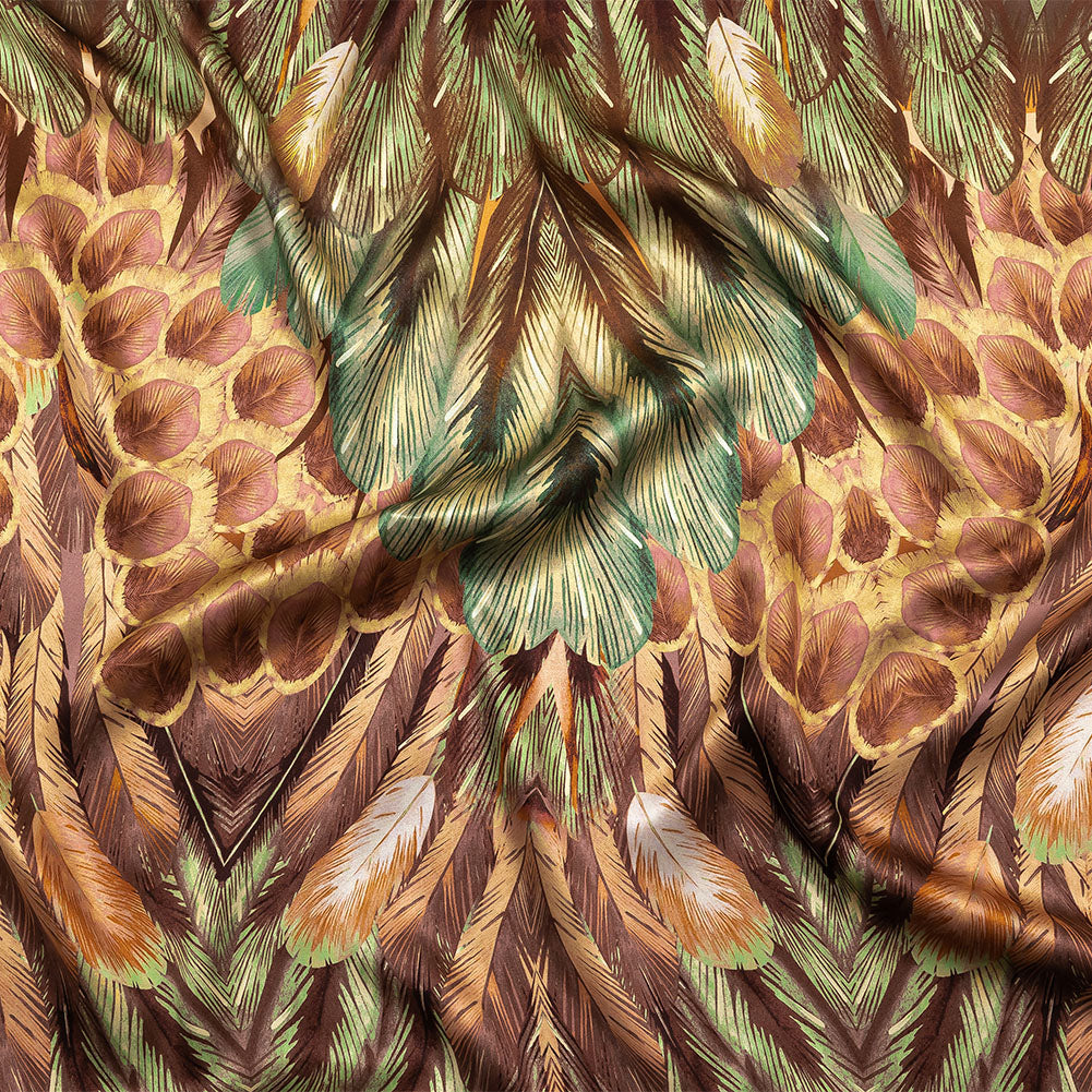 Mood Exclusive Italian Cream Blush and Sage Feathered Chevrons Silk Charmeuse Panel - Joann Fabrics