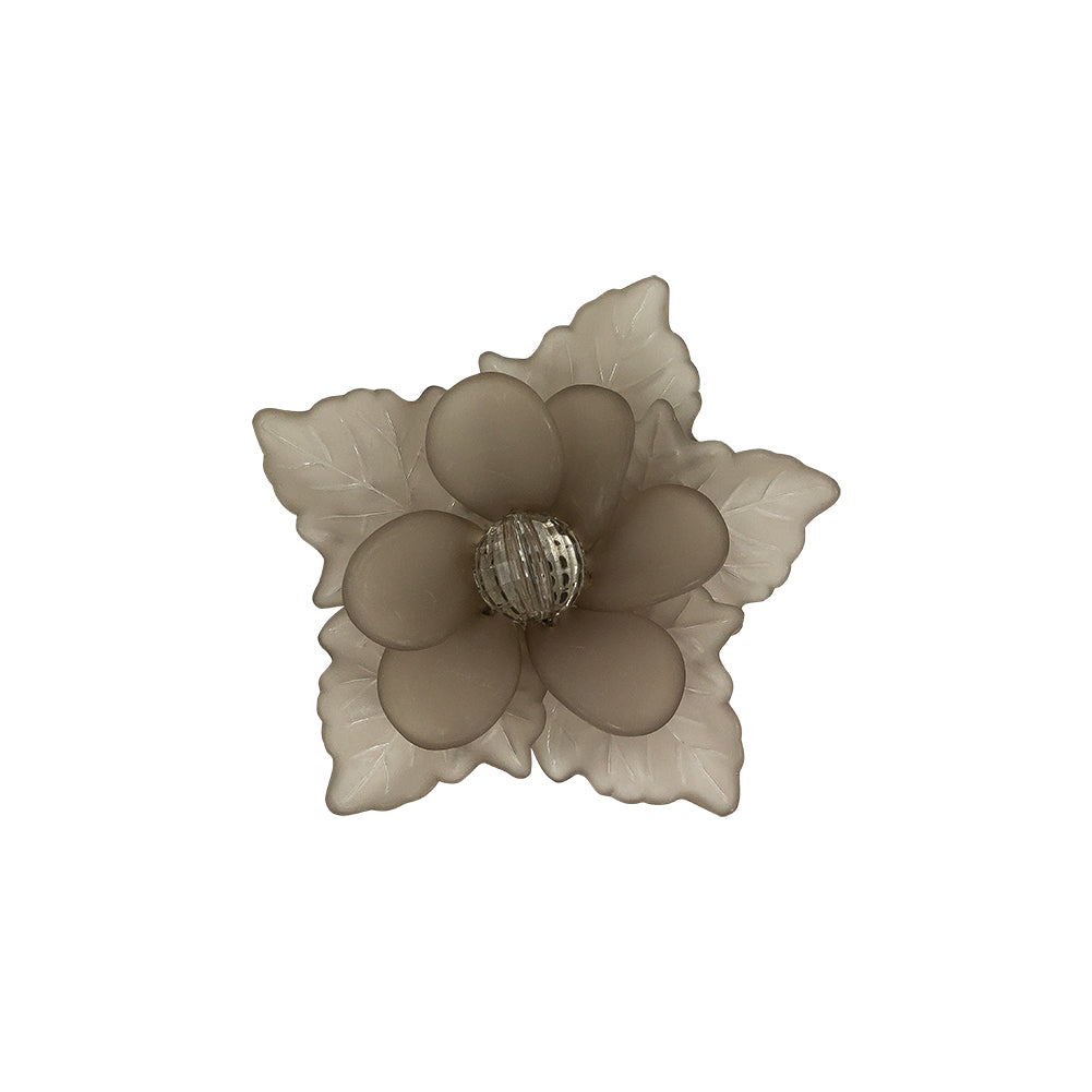 Italian Frosted Antracite 3D Flower Applique with Gray Center Bead - 2