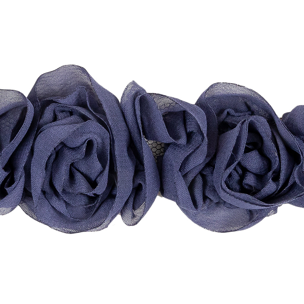 Dusk Blue Chiffon Roses on Mesh Trim - 2