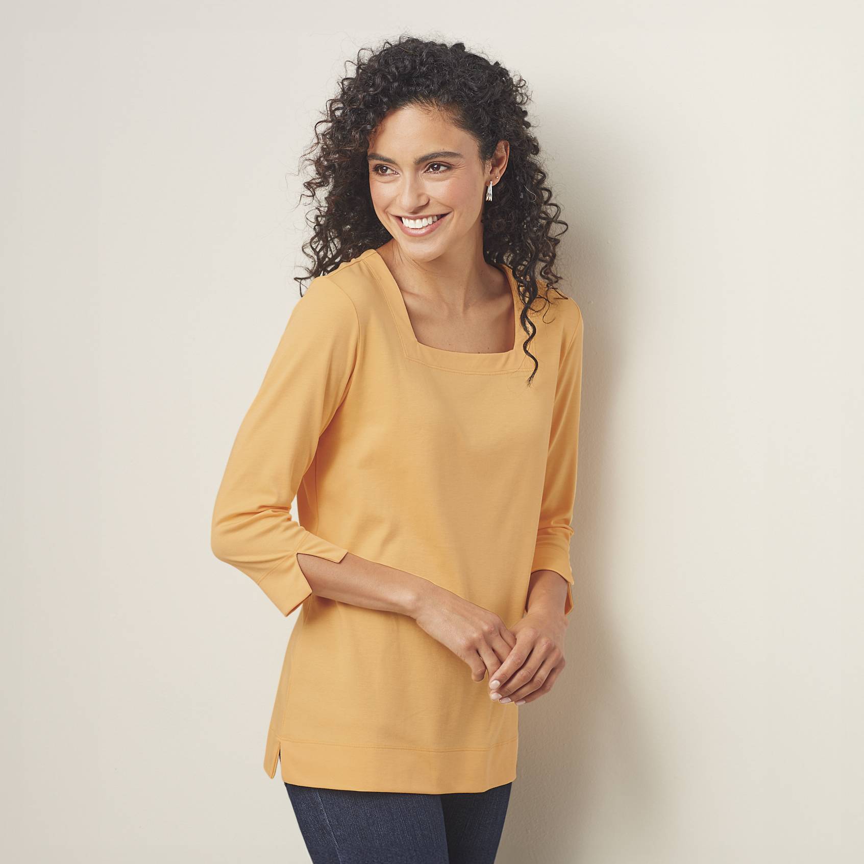 Luxuriously Soft Supima Cotton Square-Neck Top, 3/4 Sleeves - Northstyle Catalog