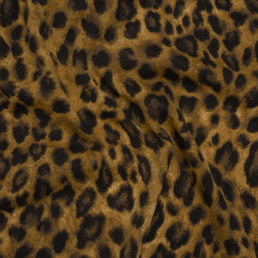Cotton and Polyester Jersey Print - Dark Tan, Brown and Black Leopard Spots - Deadstock - Joann Fabrics