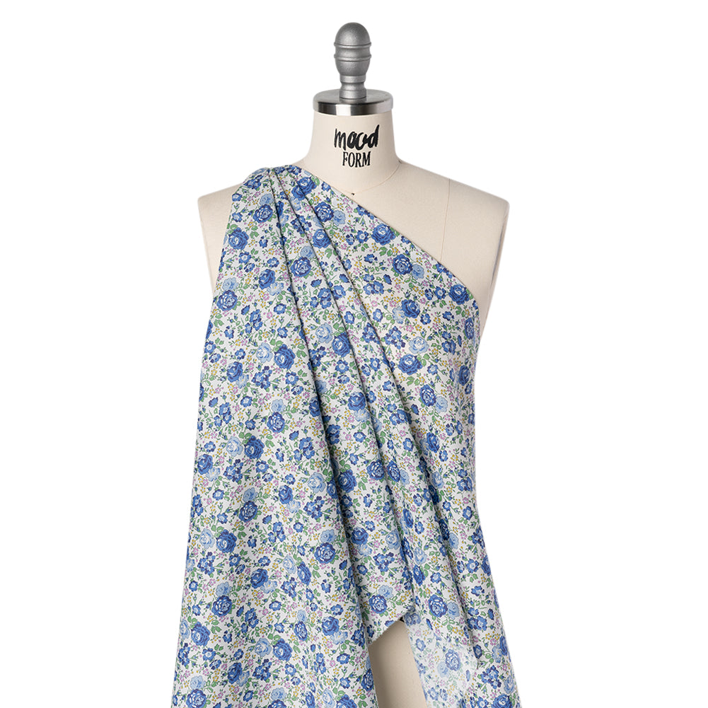 Liberty Fabrics Tana Lawn® - Felicite Blue - Blue, Pink and Mint Green Little Roses - Joann Fabrics