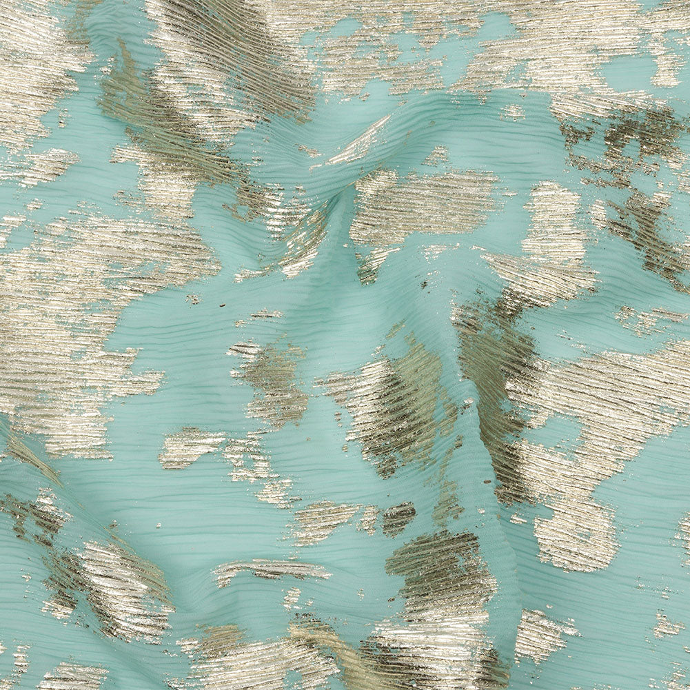 Polyester Chiffon Plisse with Abstract Gold Foiling - Mint - Aralia Collection - Joann Fabrics