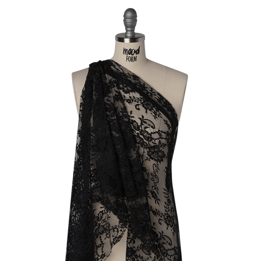 Nylon Raschel Lace - Black Fancy Floral with Scalloped Borders - Joann Fabrics