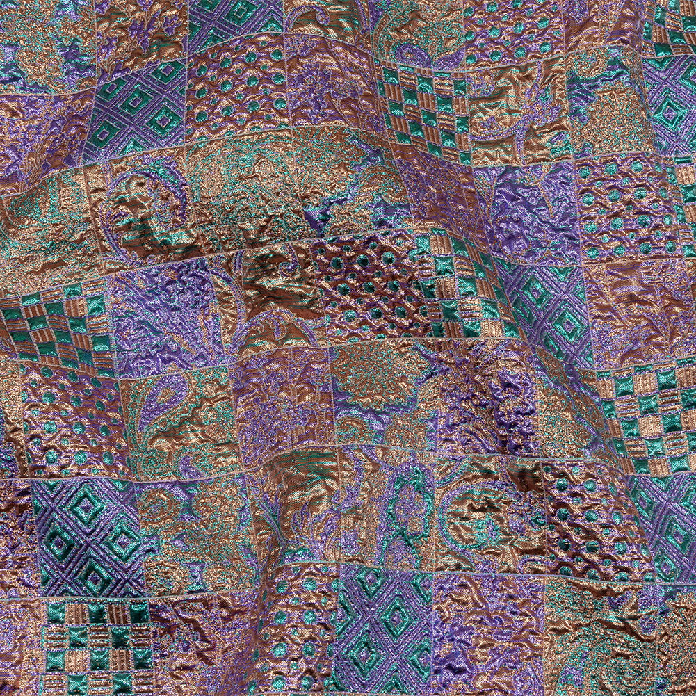 Metallic Patrician Purple, Teal Green and Gold Earth Patchwork Luxury Brocade - Joann Fabrics