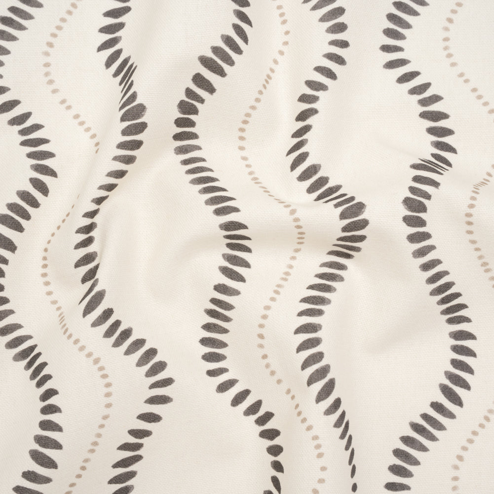 Cotton and Linen Canvas Print - Charcoal Waves of Petal and Dots - British Imported - Joann Fabrics