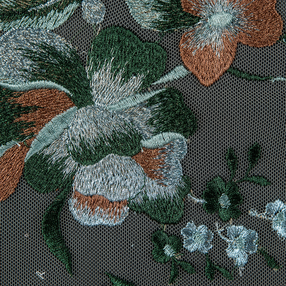 Metallic Whispering Blue, Greener Pastures and Sierra Floral Embroidered Lace on a Nude Netting - Joann Fabrics