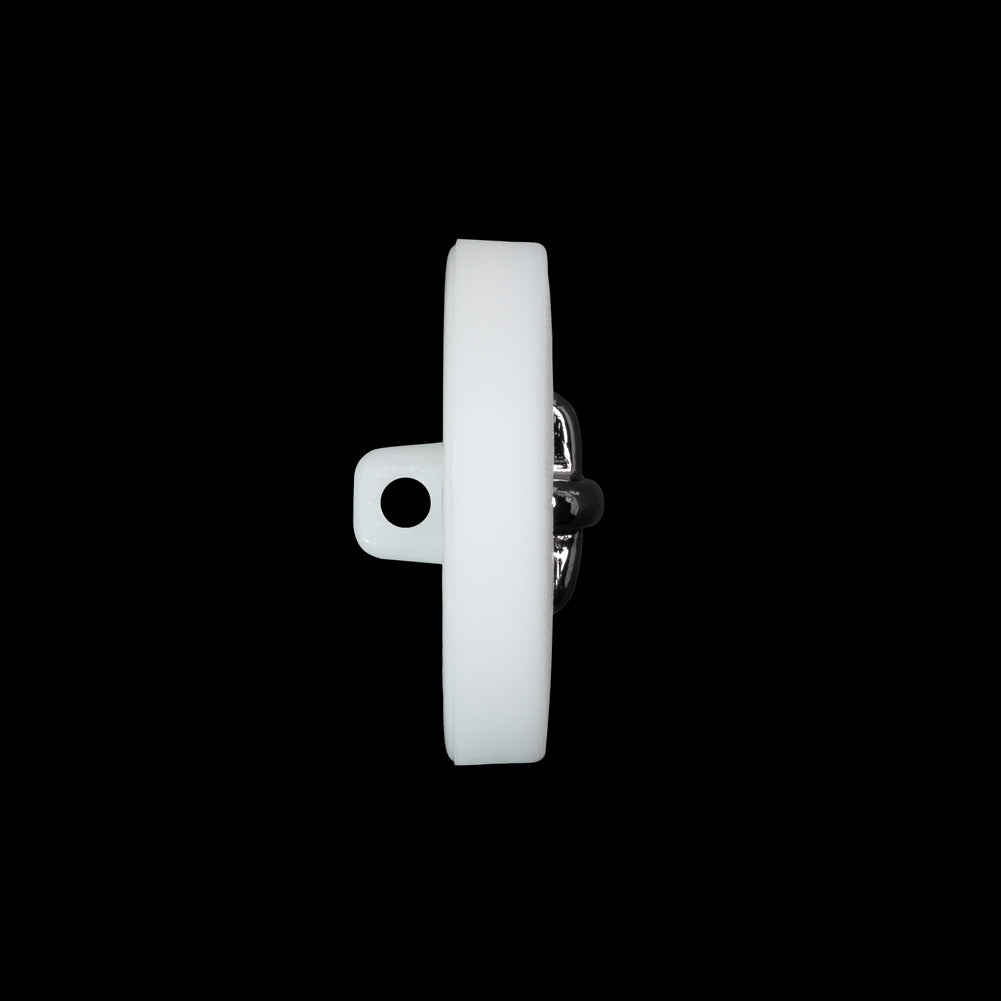 Plastic Shank Back Button - 36L/23mm - White and Metallic Gunmetal Faux Stitched 4-Hole - Joann Fabrics