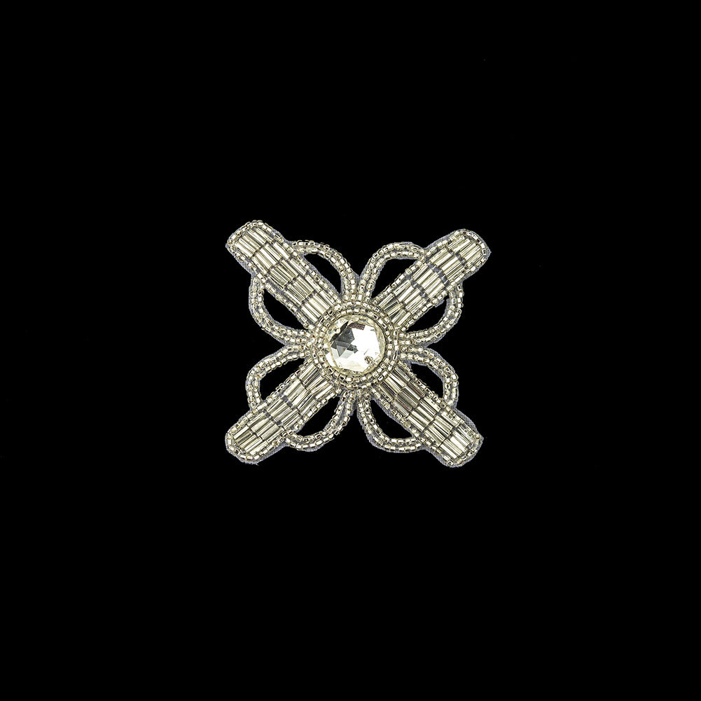 Vintage Crystal and Silver-lined Beaded Abstract Applique - 3.75