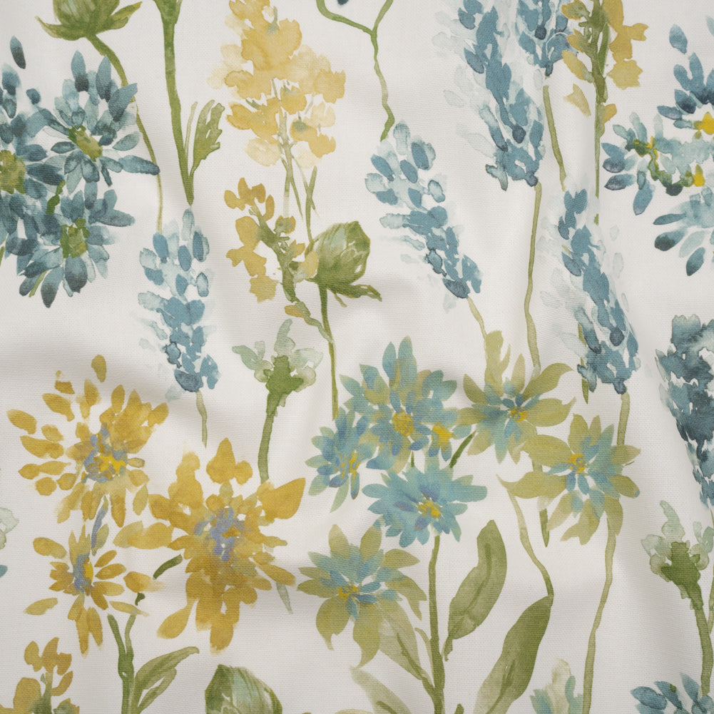 Printed Cotton Canvas - Azure Blooming Watercolor Garden - British Imported - Joann Fabrics