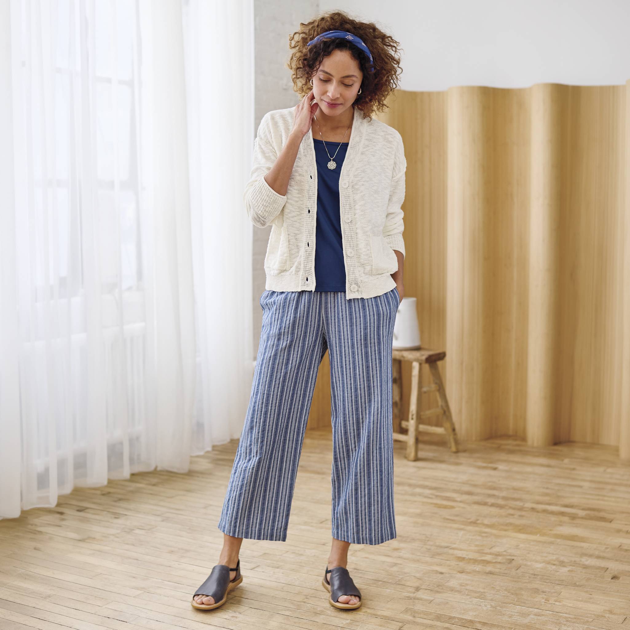 Cotton Slub Button-Front Cardigan, Patch Pockets, Dropped Shoulders - Northstyle Catalog