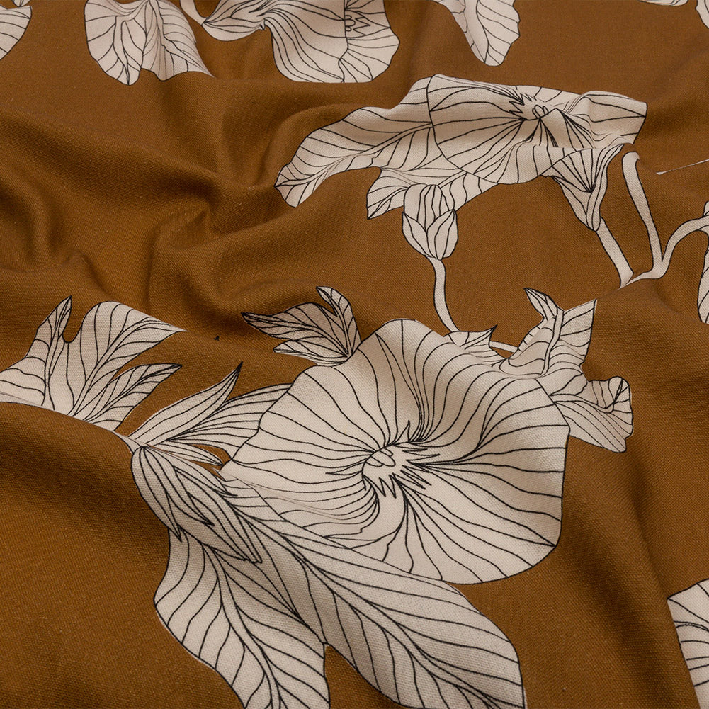 Linen and Rayon Woven - Brown Floral - Floridian Nights Print - Mood Exclusive Palm Beach Collection - Joann Fabrics