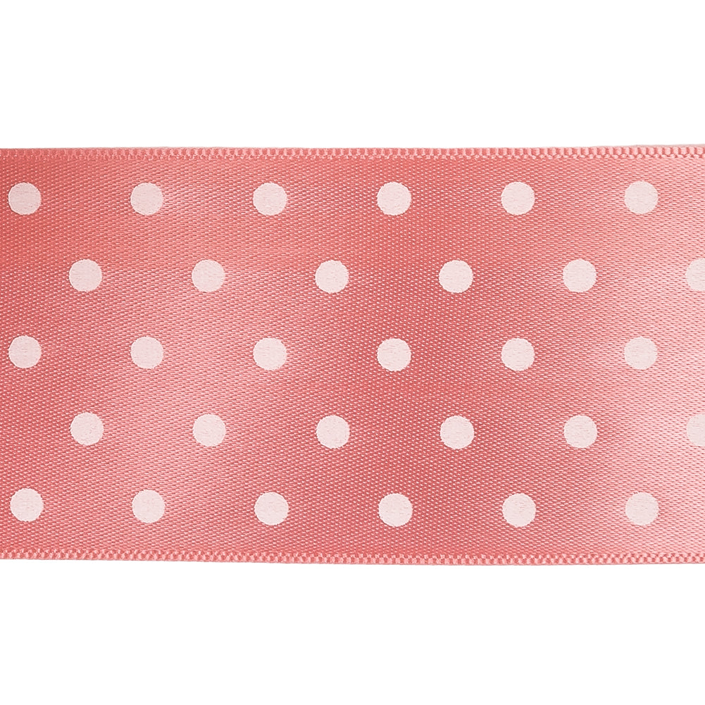 Flamingo and White Polka Dot Satin Ribbon - 1.5